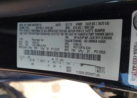 2014 Ford Fiesta Titanium z USA, uszkodzony, nr VIN 3FADP4FJ2EM133695